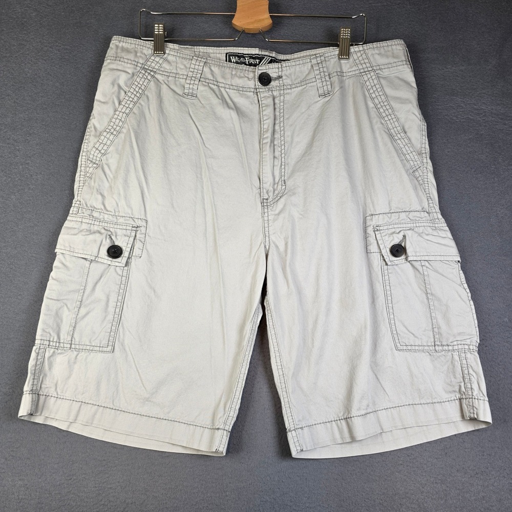 WearFirst Cargo Shorts Mens 38 Gray Cotton Skater Streetwear Multi Pocket